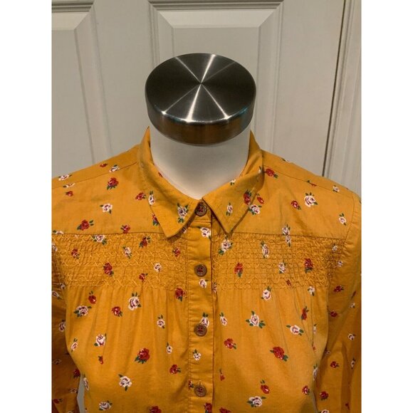 Maeve Anthropologie Dark Yellow Phyllis Button-Up Floral Collared Shirt, Sz 4 US - Picture 2 of 6